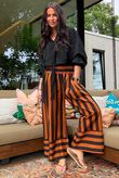 Bloc Stripe Wide Leg Pant Rust & Black